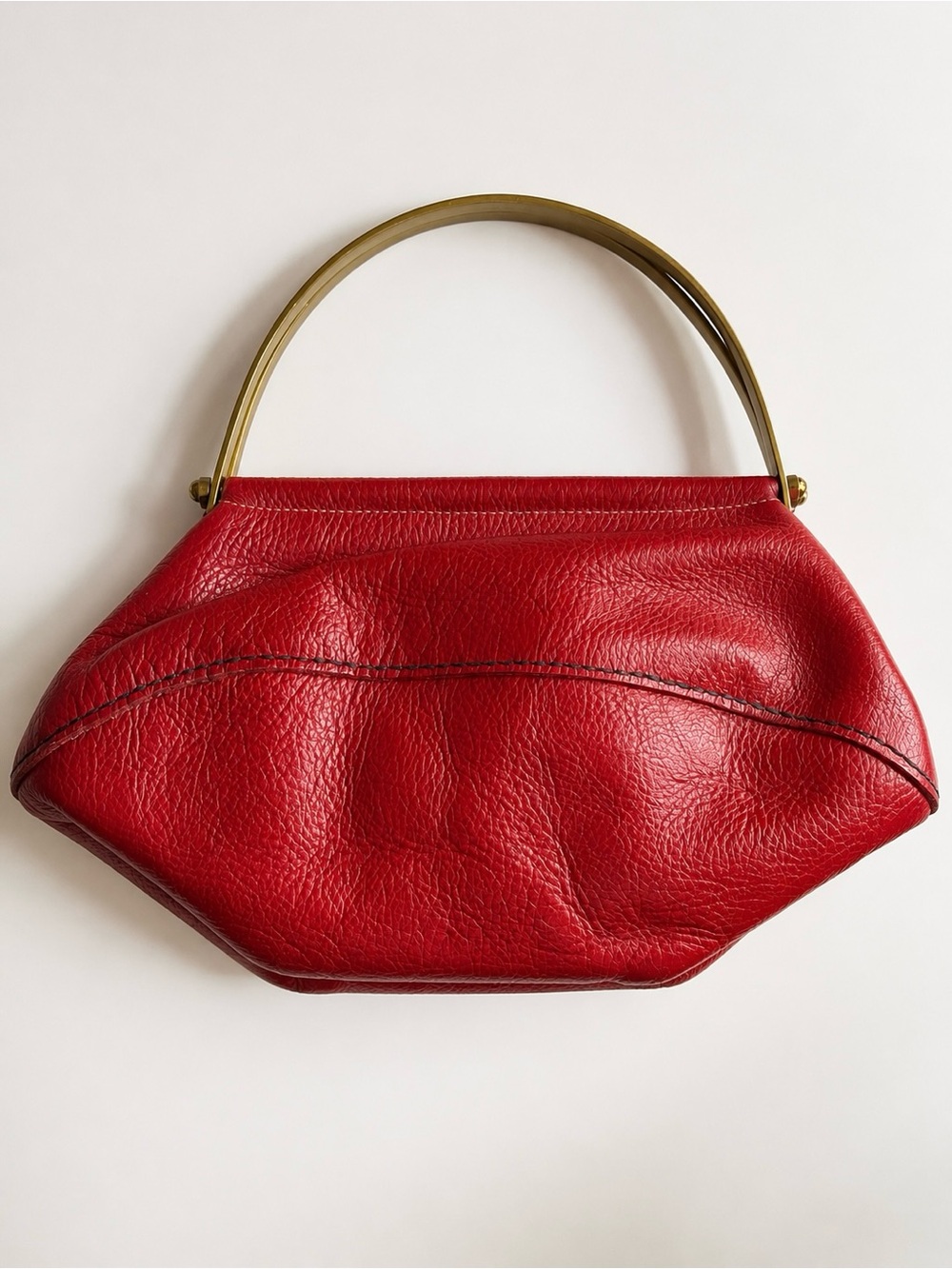 Vintage 1950’sRoger Van S Red Pebbled Leather Frame Handbag | Brass  Hardware